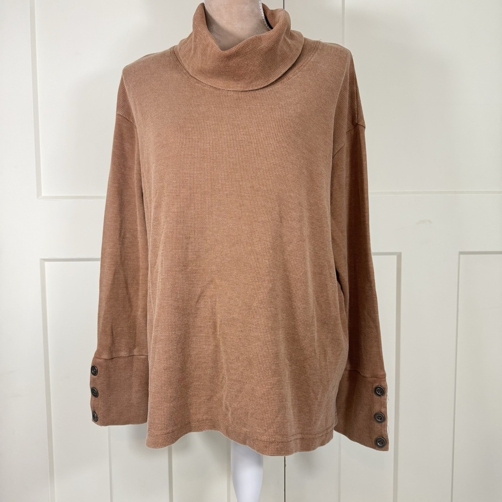 Jane And‎ Delancey  Womens L Turtleneck Sweater Ribbed Button Sleeves Cozy Warm